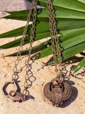 Scarab Pendant Necklace, Hand Cast Copper Egyptiana